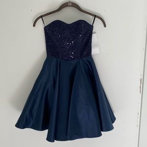 Un Deux Trois Girls Navy Sequin Top Satin Tulle Party Dress
